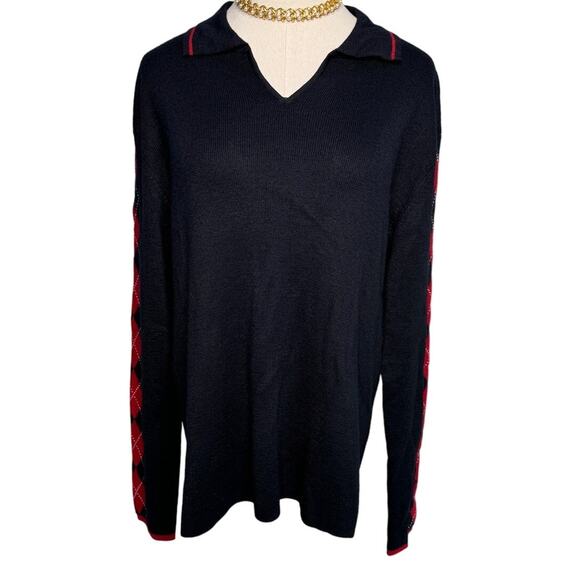 Vintage Talbots wool blend preppy collared argyle sleeve sweater size large L - Picture 2 of 6